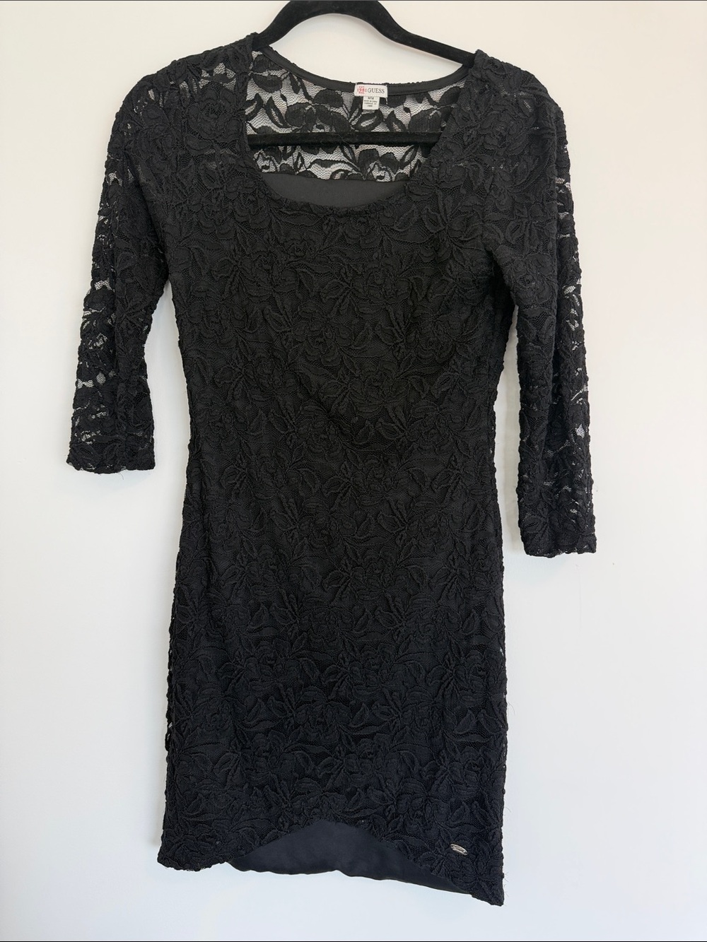 Guess Black Floral Lace Long Sleeve Dress